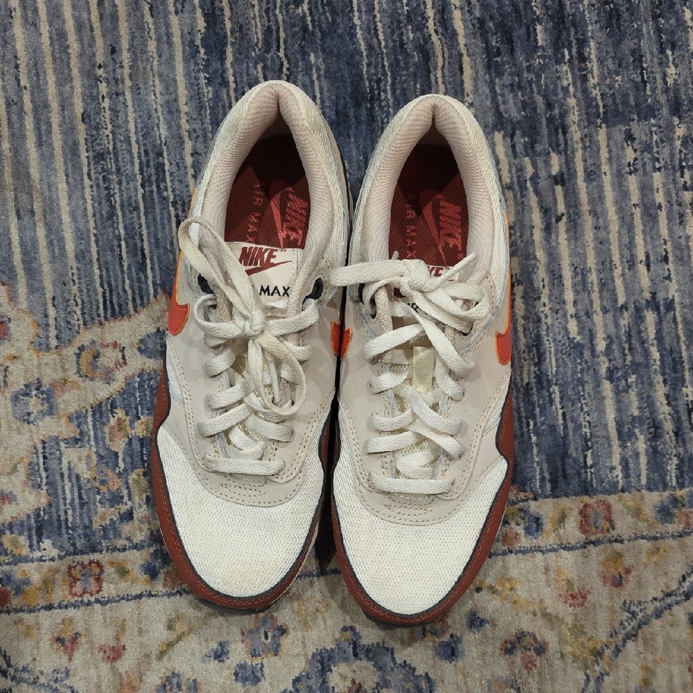 Nike Air Max 1 Sail Mars Stone. White and Orange Sneakers